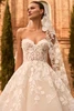 Detail view of Seaborn bridal gown with sweetheart bodice and dimensional floral lace