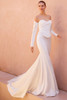 Front view of Tzara fitted satin wedding dress with detachable long sleeves