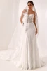 Front view of Veinra strapless dress with sweetheart corset bodice and lace train