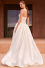 Back view of Zarilda dress showing lace bodice and full Mikado skirt