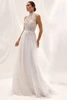 Front view of Pronovias Zevia fit and flare wedding dress with overskirt
