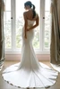 Back view of SY8248 satin wedding dress with fitted silhouette and sweeping train