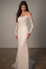 Front view of SY8256 fitted wedding dress with sheer lace corset and basque waist