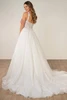 Back view of SY8314 dress with fabric buttons and lace-trimmed train