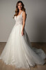 Front view of SY8314 lace A-line wedding dress with full tulle skirt