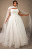 Front view of Essense of Australia D4553 plus size wedding dress with high-neck cape