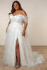 Front view of SY8215 French Blue floral dress with high slit