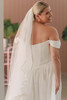 Back view of SY8236 off-the-shoulder dress with pearl buttons