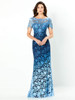 Front view of Montage 119958 navy light blue multi ombré Venice lace mother of the bride dress