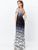 Back view of Montage 119958 black gray and white lace fit-and-flare gown