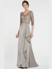 Front view of Alyce Paris MOB gown 27260 in Charcoal with beaded lace bodice, V-neck, and sleek straight skirt