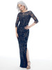 Front view of navy Morilee 72232 beaded mother dress with illusion neckline