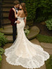 Back view D2988 corset bodice and scalloped lace train wedding dress