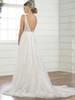 Back view D3023 sheer V-back and leaf lace train wedding dress
