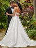 Back view D3064 fabric buttons and sweeping train wedding dress
