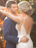 Close-up view D3066 deep side cutout and open back wedding dress
