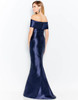 Back view of navy Cameron Blake 120622 trumpet gown with covered buttons