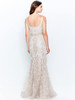 Back view of Montage 120921 cappuccino fit-and-flare gown with U-shaped back