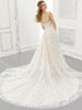 Back view Adelaide 2171 lace strap wedding dress with floral train