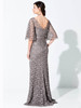 Back view of Ivonne D 220D29 dark gray lace sheath mother dress with V-back