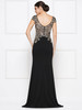 Back view of navy and gold Rina Di Montella mother dress with cap sleeves