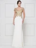 Front view of Rina Di Montella stretch crepe column gown