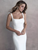 Detail view of 9810 square neckline and clean crepe dress