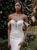Detail view of 9860 detachable sleeves and floral bodice dress