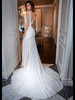 Back view F221051 low V-back and covered button train dress
