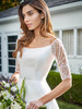Close-up F221057 beaded lace elbow sleeves and scoop neck dress