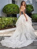 Back view F221067 black beaded bodice and organza train dress