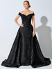 Front view of Ivonne D 221D51 black Mikado mother dress with detachable overskirt