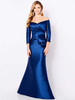 Front view of navy Cameron Blake 221686 soft Mikado mother of the bride dress