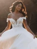 Detail view of 9908 off-the-shoulder textured lace bodice dress