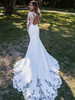 Back view of Allure 9915 with keyhole open back and scalloped lace train