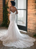 Back view D3372 scoop back and scalloped floral train wedding dress