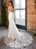 Back view D3458 open back and floral lace train wedding dress