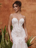 Detail view of Allure 9953 strapless sweetheart bodice with beaded lace