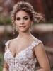 Detail view of Allure 9954 plunging sweetheart neckline and floral lace bodice
