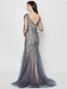 Back view of Montage 122901 charcoal and nude gown with illusion back and sleeves