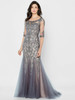 Front view of Montage 122901 charcoal and nude embroidered mother of the bride dress