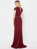 Back view of Montage 122902 wine fitted gown with keyhole back detail