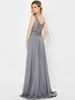 Back view of Montage 122907 smoke A-line gown with beaded bodice