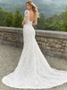 Back view Dauphine 2401 illusion sleeve wedding dress with sheer train