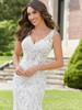 Bodice detail Donatella 2422 V-neck medallion lace wedding dress