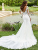 Back view of Dakota 5944 dress showing sheer back and godet skirt