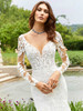Detail view of Dakota 5944 dress with V-neck and illusion sleeves