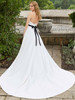 Back view of Delaney 5950 dress with covered buttons and satin train