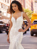 Front detail Jessica 2517 plunging sweetheart neckline and floral lace dress
