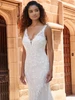 Front detail of Joan 2521 dress showing beaded lace and V-neckline
